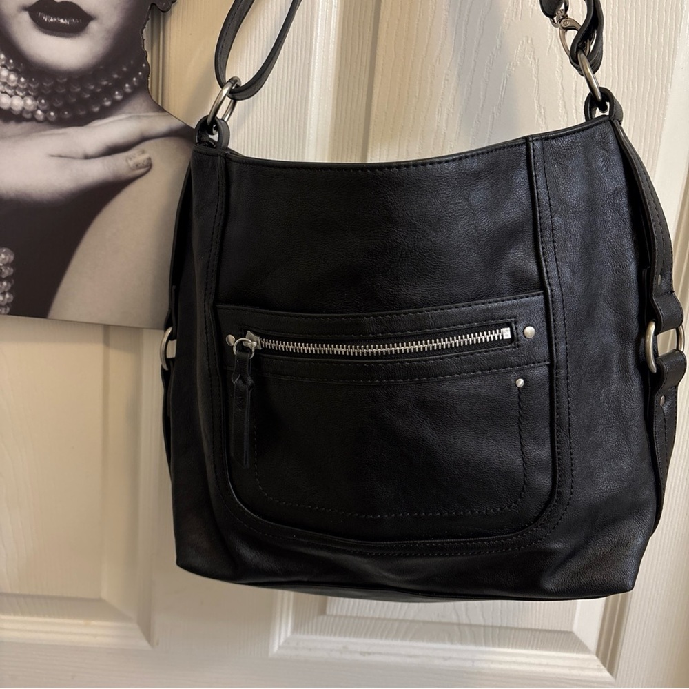 INC INT. CONCEPTS Riverton faux-leather medium hobo shoulder bag -Black
